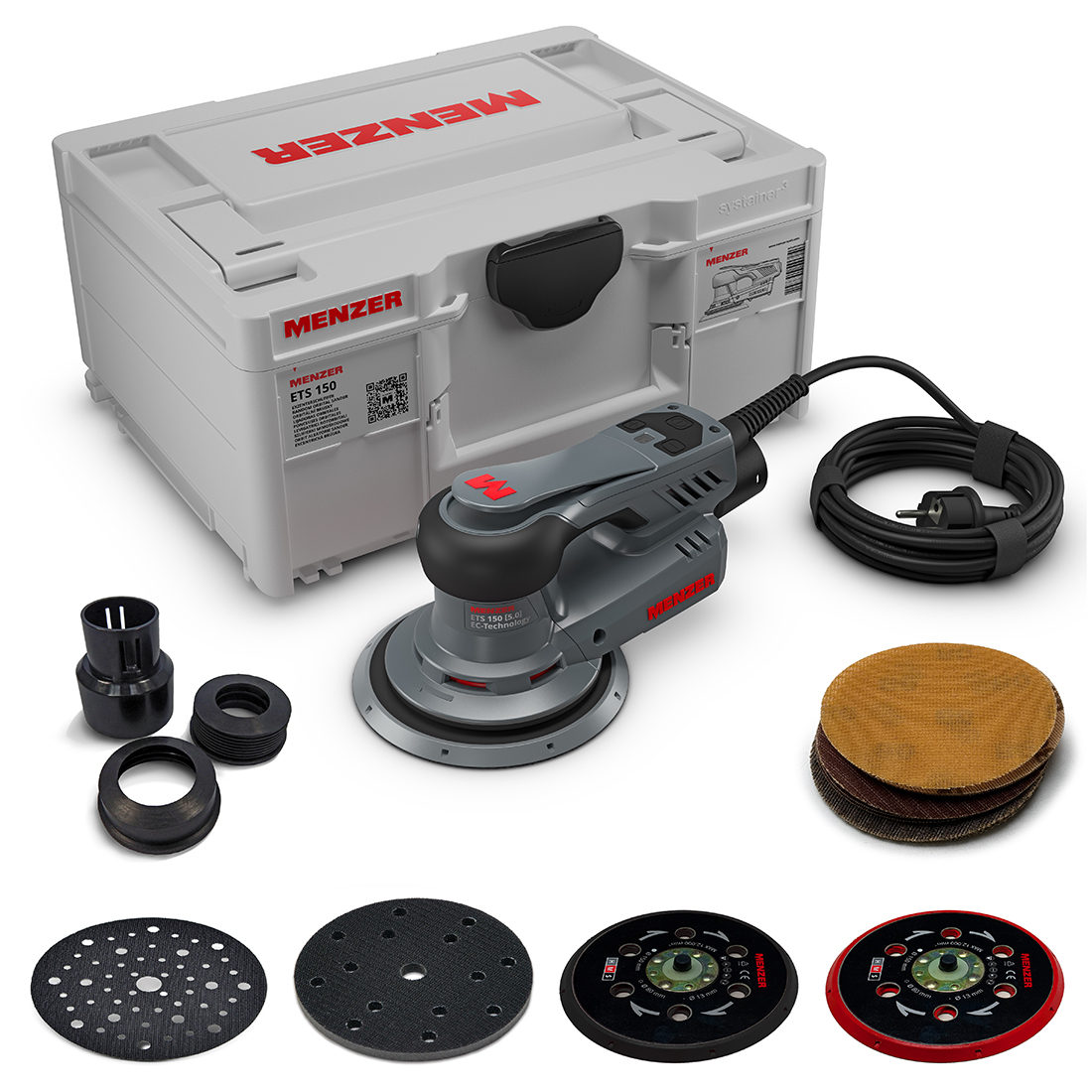 Exzenterschleifer MENZER ETS 150 5.0 inkl. MENZER systainer³ Transportkoffer menzer_ets150_50_grau_qm_hauptbild_geraeteansicht_systainer_lu_72dpi_1100x1100px_nl