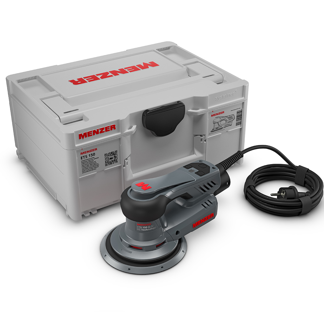 Exzenterschleifer MENZER ETS 150 2.5 inkl. MENZER systainer³ Transportkoffer menzer_ets150_25_grau_qm_hauptbild_geraeteansicht_mit_systainer_72dpi_1100x1100px_nl